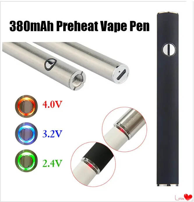 20pcs 350mah 최대 예열 배터리 가변 전압 ECIG USB 510 vape 펜 배터리 오일 카트 카트리지 vaporizer 펜.