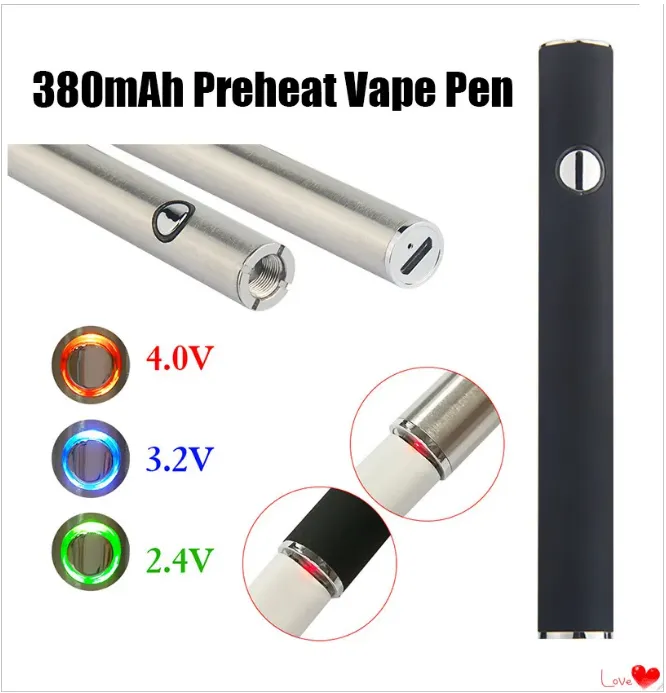 20 PZ 350 mAh Max Preriscaldamento Batteria Tensione variabile eCigs Carica inferiore con USB 510 Batteria penna Vape per cartucce carrello olio Penna vaporizzatore