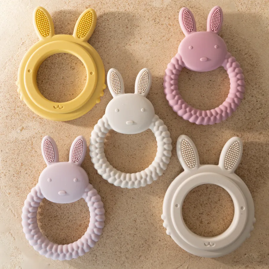 Baby tänder leksaker 1st teether silikon leksak bpa gratis tecknad kanininvårning tandläkare gåvor hälsa molar tugga födda tillbehör 230607