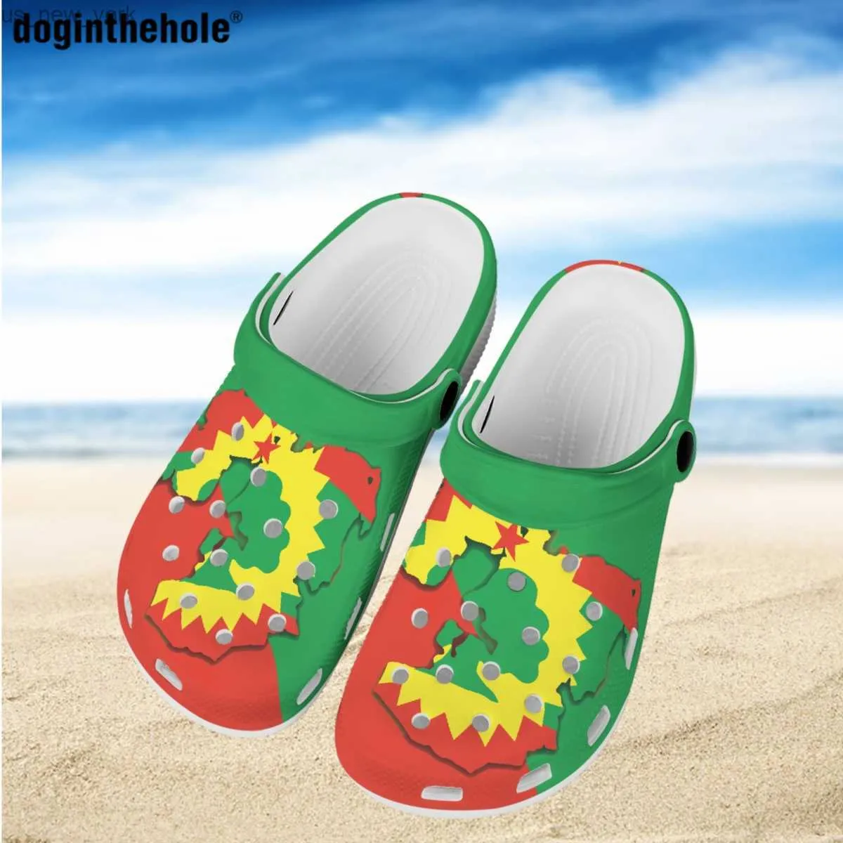 Doginthehole Ethiopische Vlag Ontwerp Patroon Slippers voor Vrouwen antislip Gat Schoenen Outdoor Strand Sandalen Heren Tuin Klompen L230518