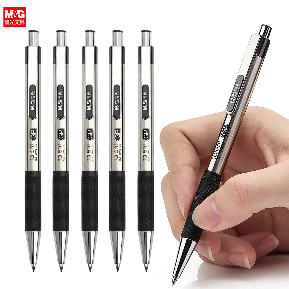 Stylos à bille M G Gel rétractable en acier inoxydable 05 mm pointe fine pointe ogive recharge d'encre noire poignée d'écriture lisse stylo de signature 230608