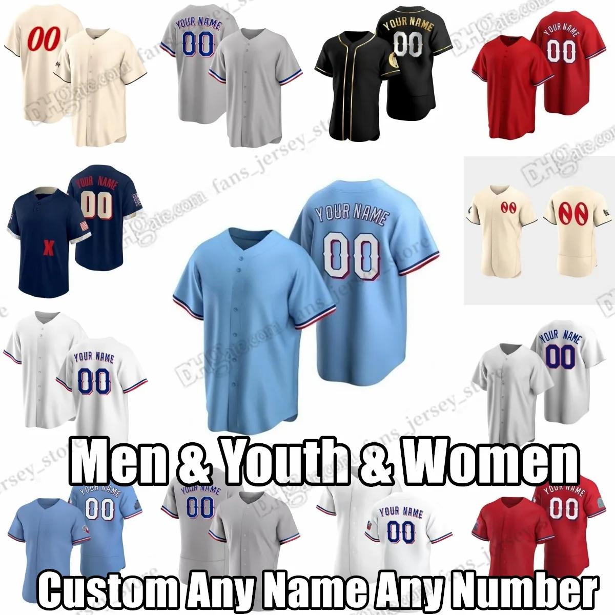 Custom S-6XL Nolan Ryan Baseball Jersey Marcus Semien Jon Grayy Corey Seager Jacob Degrom Joe Barlow Brock Burke Ezequiel Duran Mitch Garver Jon Gray Andrew Heaney