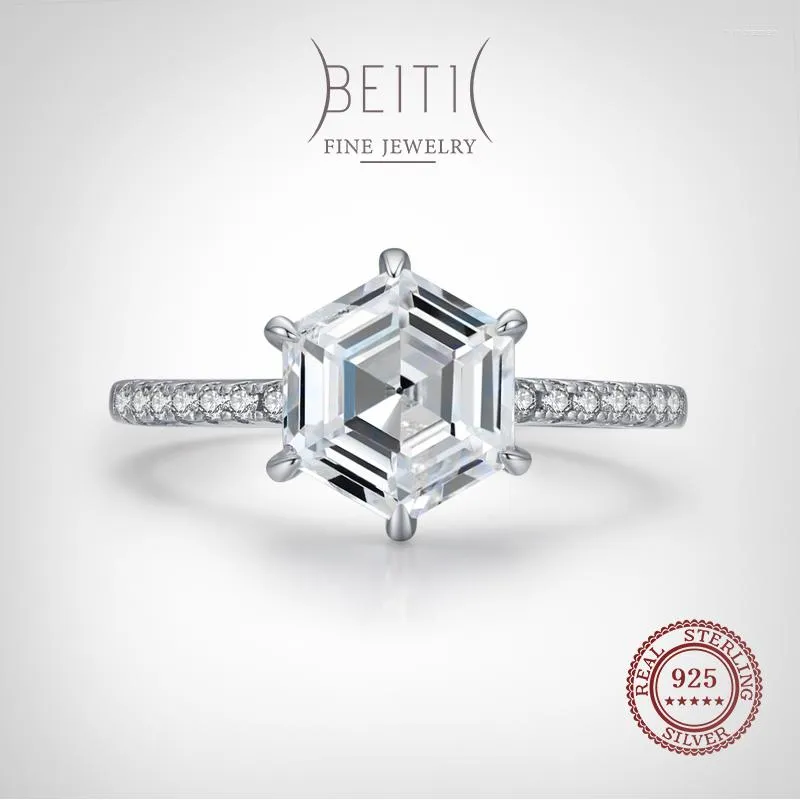 Cluster Ringen Beitil Mode 925 Sterling Zilver Hexagon Clear Zirkoon Voor Vrouwen Klassieke Bruiloft Verklaring Sieraden
