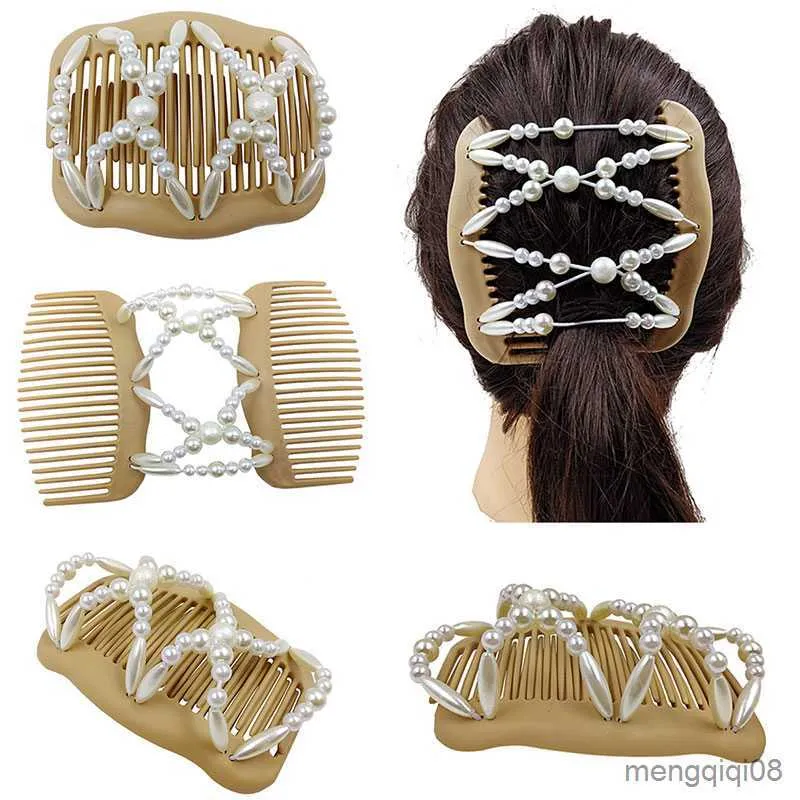 Altre donne Accessori per capelli fai-da-te Perla con perline Elastico Cl Forcina Pettine magico Acconciatura Strumento per chignon Clip per coda di cavallo 2021 R230608