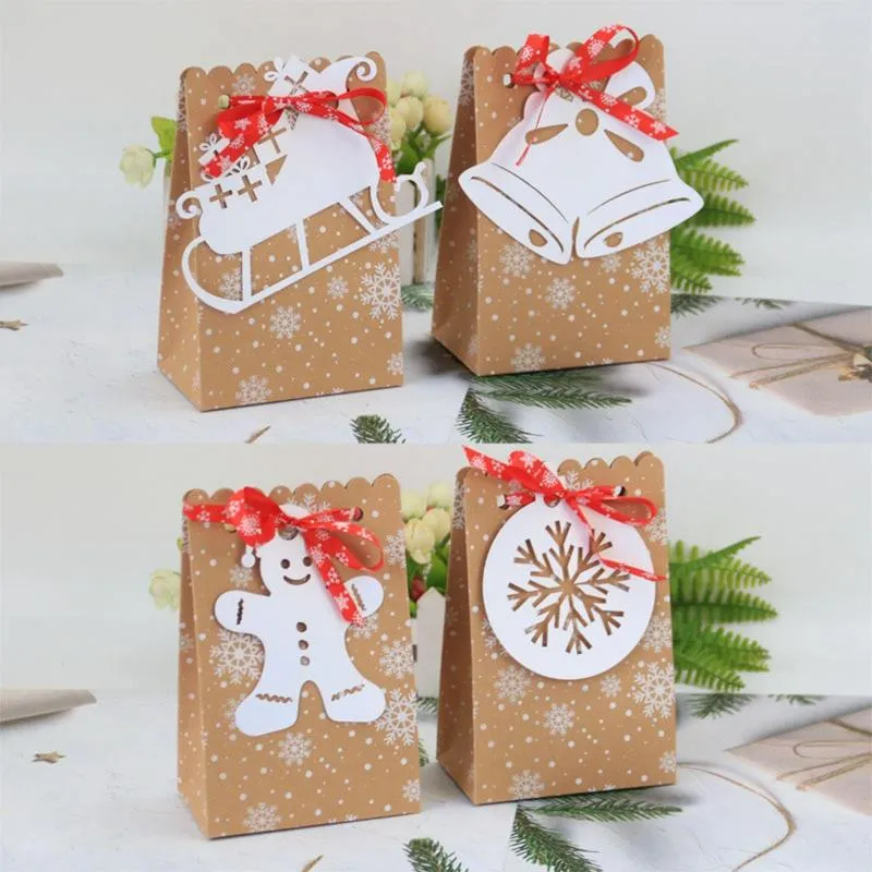 Jewelry Pouches 2 Bags Christmas Kraft Paper Rectangle Xmas Bag With Snowflake Boy Findngs For Gift Packaging Party Accessories