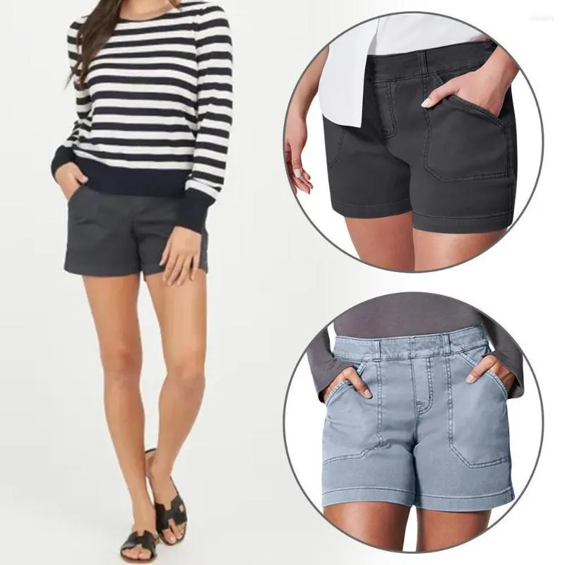 Shorts Feminino Sarja Elástica Feminina Bolsos Laterais Curtos Macio Não Casual Botão com Zíper Calças para Fitness Y0n5