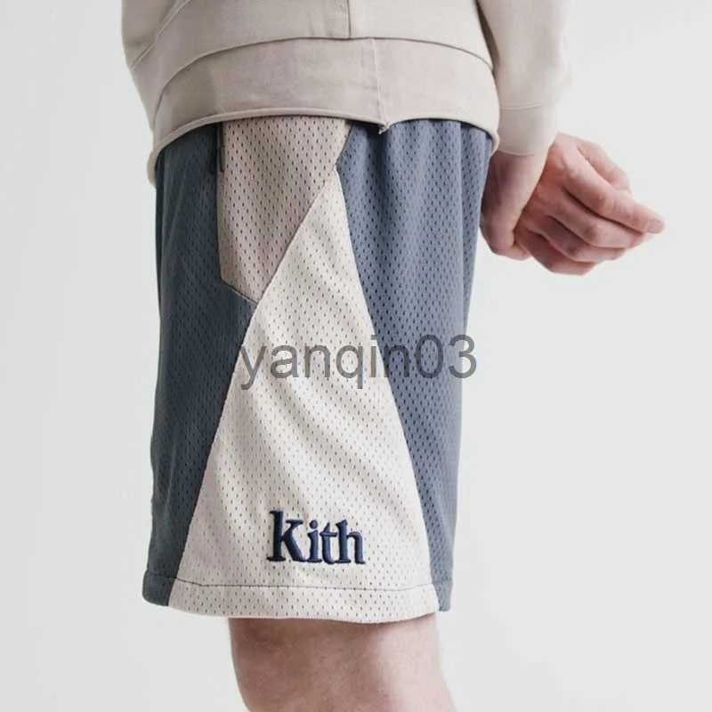 Shorts masculinos de malha patchwork de boa qualidade KITH Fashion Sweat Shorts Men 1 1 KITH Women Bolsos com zíper Shorts respiráveis J230608