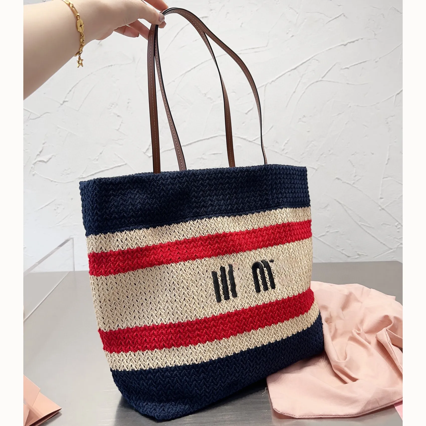 Evening Bags Leisure Shopping the Tote Bag for Women Manual Weave Straw Fabrics Large Capacity Vacation Beach Bags Reusable city beach bags Designer stripe Handbag