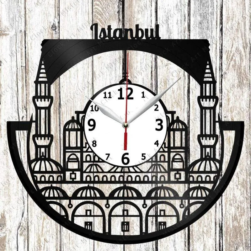Wall Clocks Istanbul Record Clock Home Art Decor Unique Design Handmade Original Gift Black Exclusive Fan