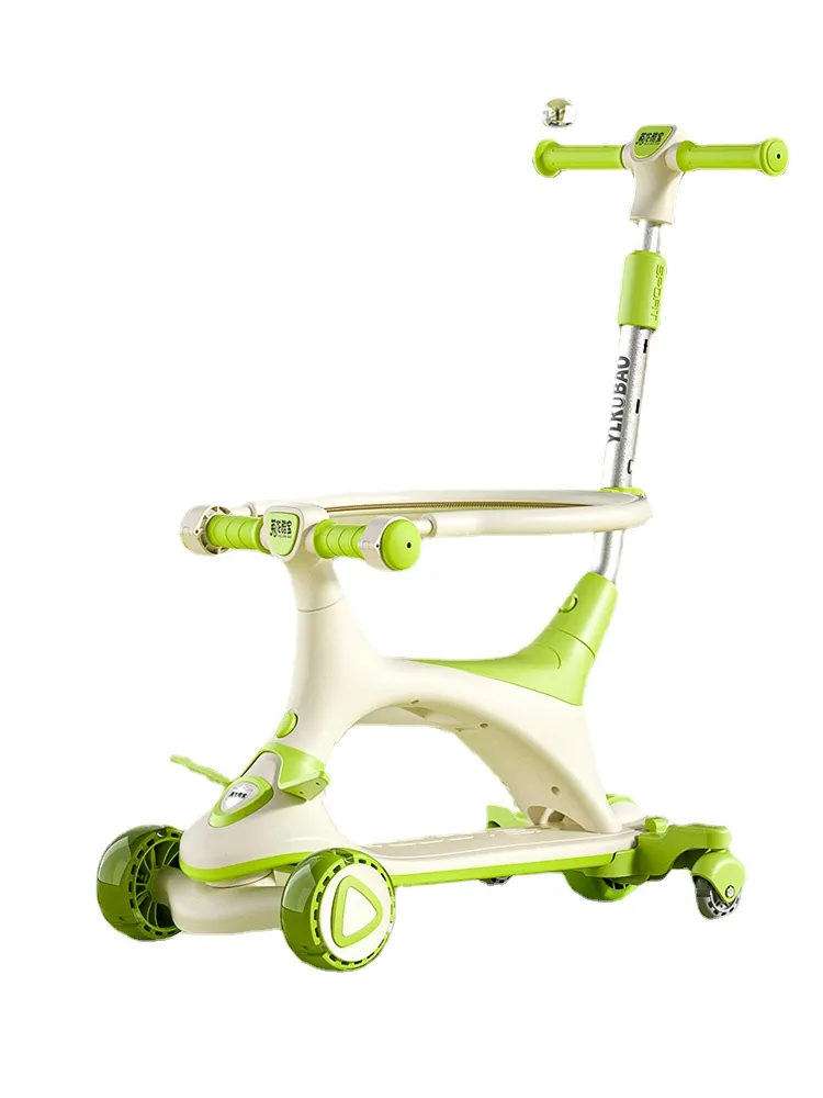 A nova scooter deslizante seis em um para crianças pode sentar, empurrar e dobrar