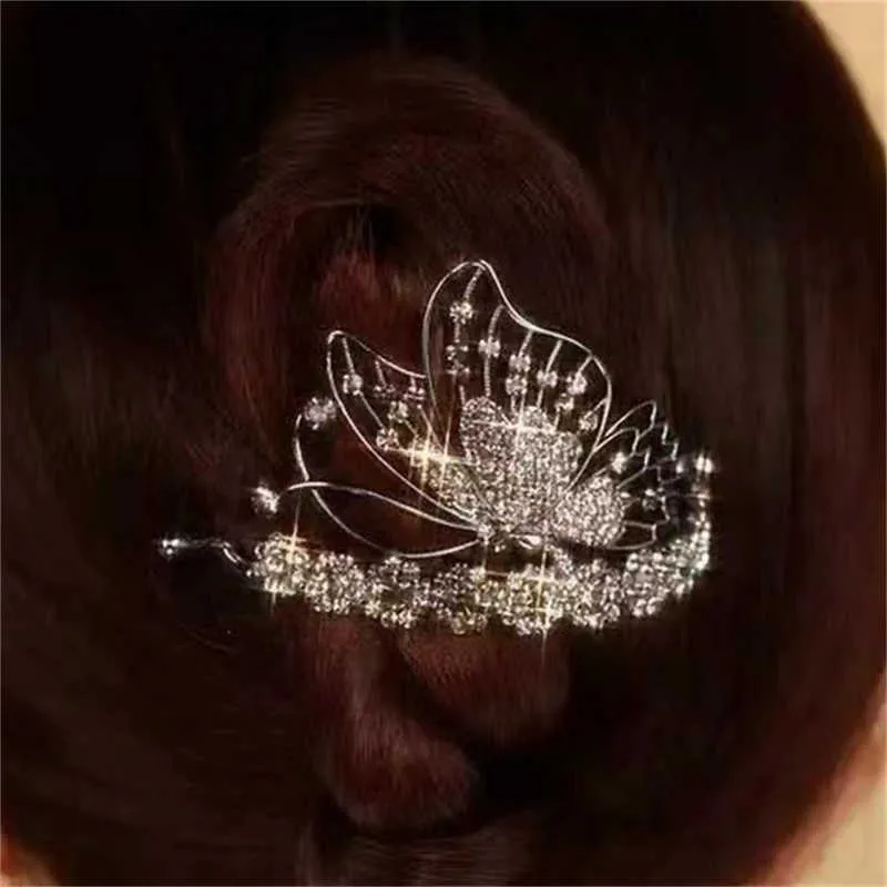 Dangle Chandelier New Female Rhinestone Butterfly Twist Clip Hair Clip Retro Exquisite Geometric Ponytail Braid Claw Clip Hair Ornaments Z0608