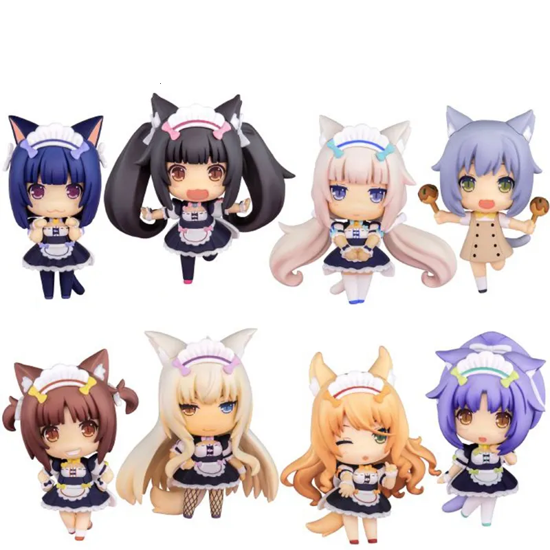 Actie Speelfiguren Kawaii Anime Nekopara Figuren Q Versie Azuki Chocola Vanille Esdoorn Pvc Action Figure Ornamenten voor Kinderen Gift speelgoed 230608