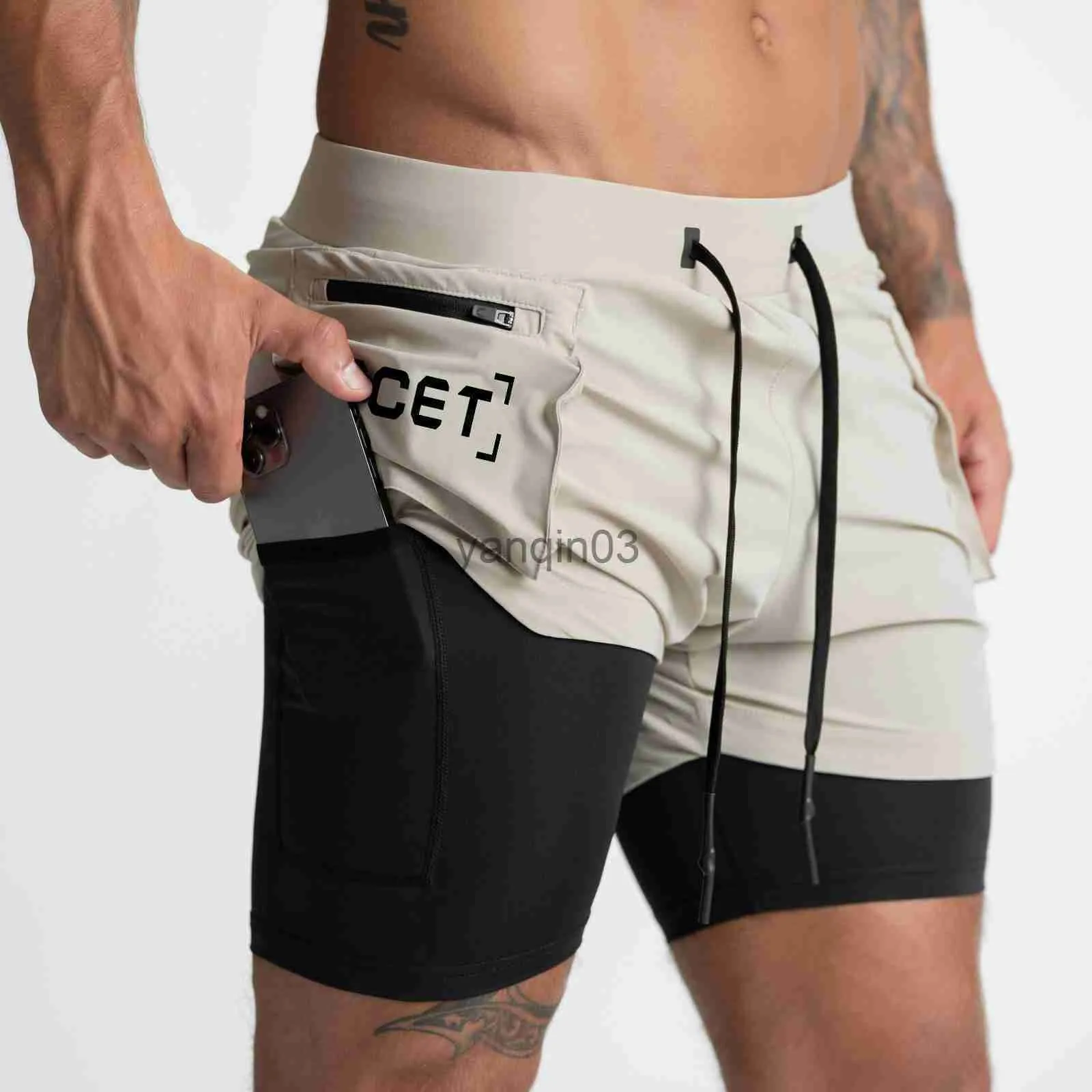 Men's Shorts Men New Style Running Casual Double-Deck Sport Shorts Fitness Room Fitness Train Quick-Drying Male Zippered Pocket Pants J230608