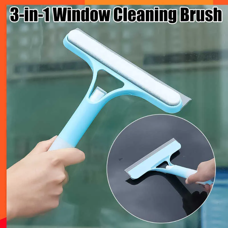 Nytt 3-i-1 fönsterskrapa multifunktionella rengöringsverktyg med svampar Spraytvättsats för bilvindruta Hushållsglasborstar