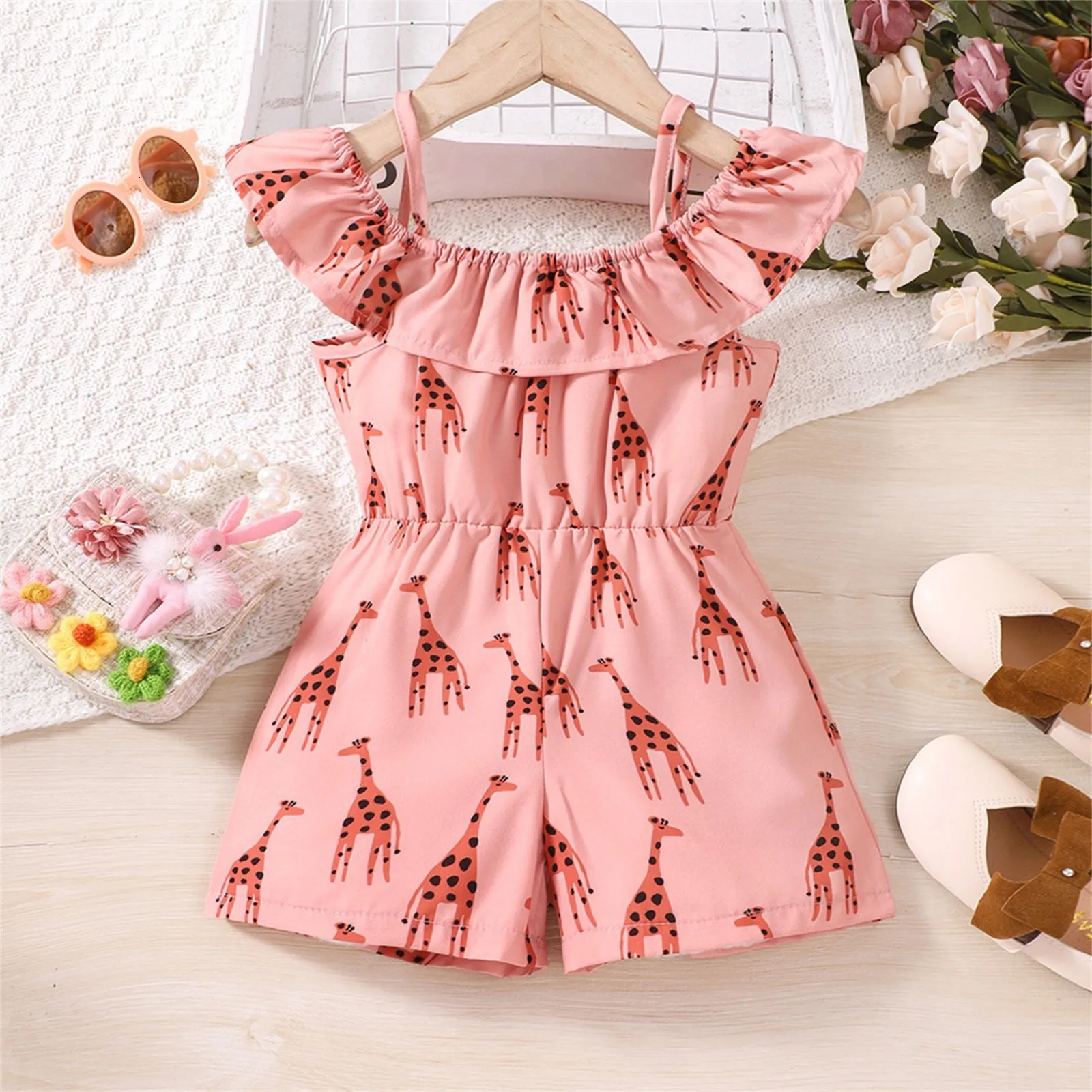 Overalls Girls Giraffe Pattern Jumpsuit Teen Wide Leg Rompers Kids Summer Casual Shorts Toddler Clothes Fall Romper Baby Girl 230608