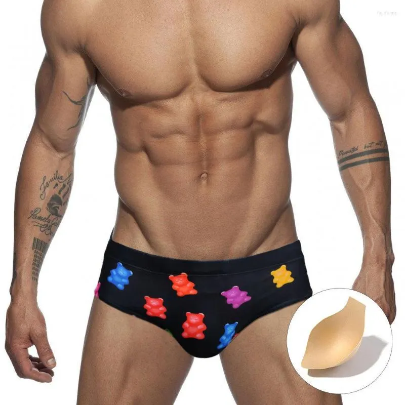 Roupa de banho masculina estampada moda masculina maiô sexy moda praia masculino verão boxer gay maiô cintura baixa maiô masculino cueca push pad