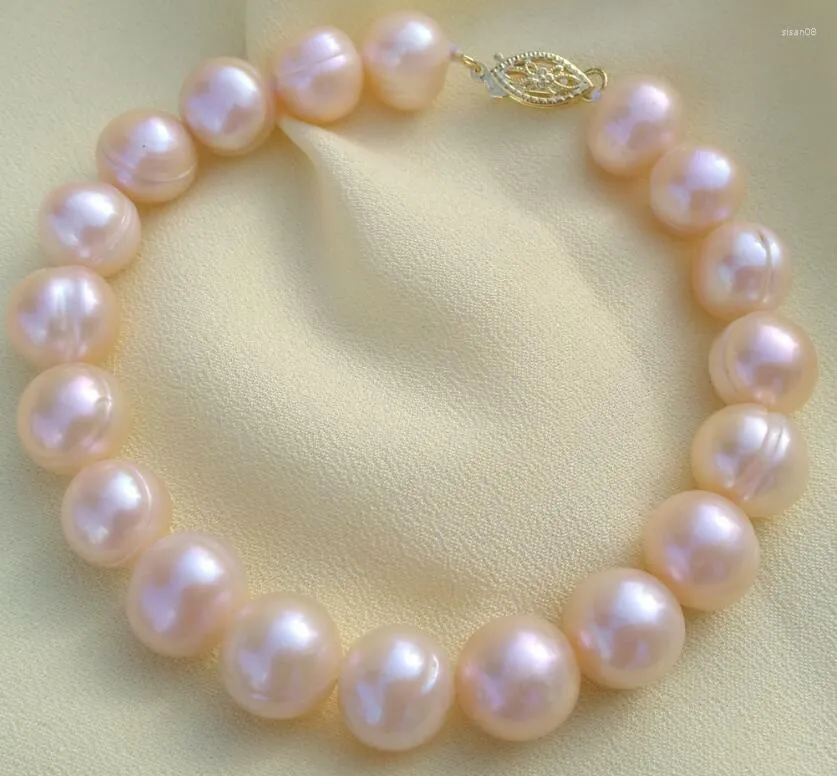 Kedjor Utmärkt 11-12mm South Sea Pink Pearl Armband 7,5-8 tum 14 kp lås