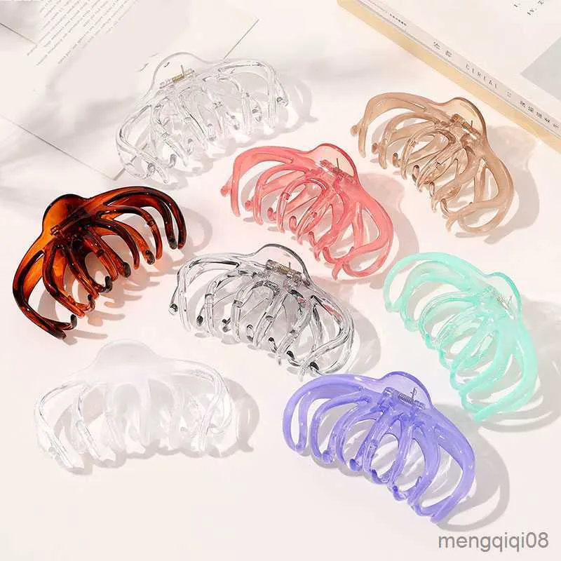 Other Transparent Hollow Hair Clips Crab Women Girls Accessories Solid Color Big Size Plastic Cls Korean Acrylic Barrette R230608