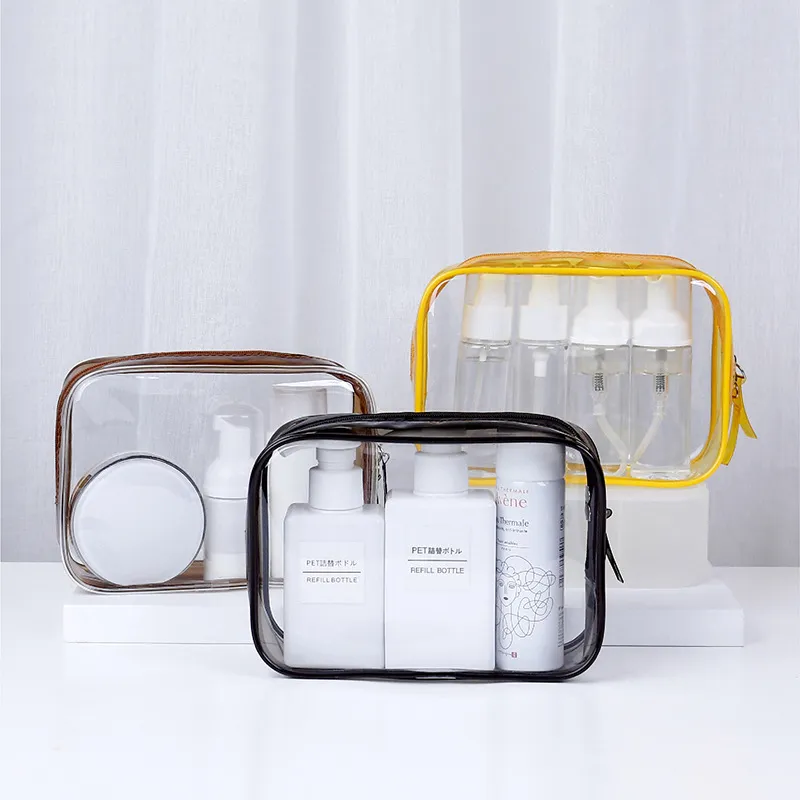 Transparent PVC Cosmetic Bag Women Travel Makeup Bags Zipper Toiletry Beauty Wash Kit Case accept add logo 17*6*12cm