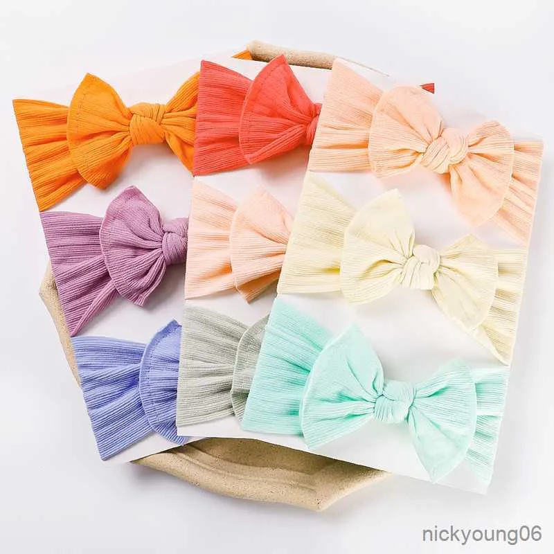 Hårtillbehör 3st Bows pannband Baby Girl Bands Rib Curl Turban Newborn Elastic Head Wraps Kids Toddler Knot Cute Lot R230608