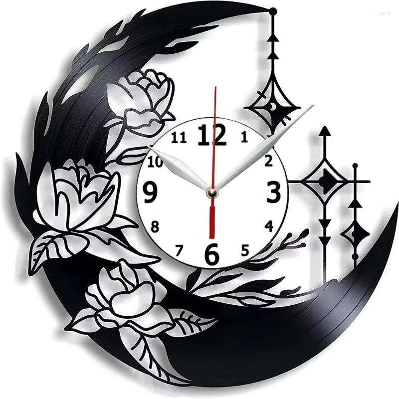 Wall Clocks Roses Record Clock 12 Inch - Home Decor Moon Art Gift Idea For Girl Handmade Woman