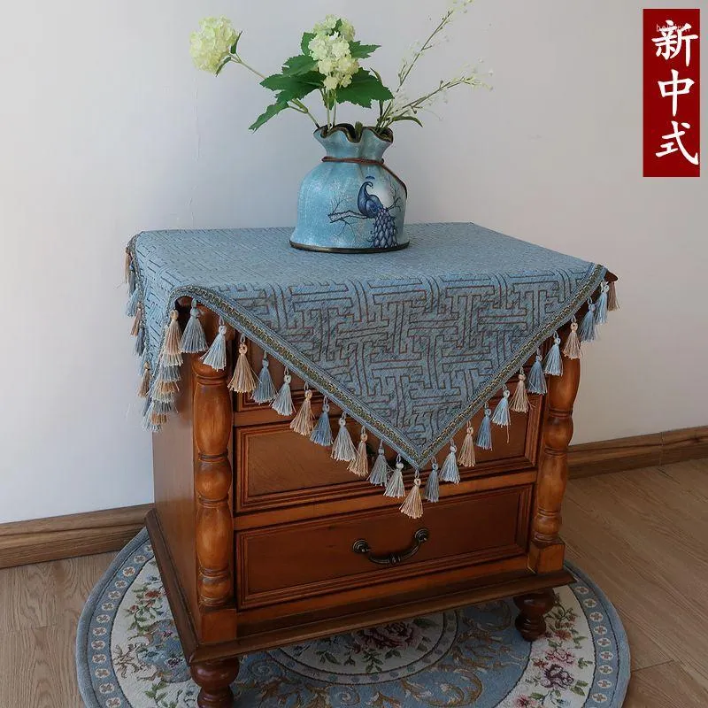 Tischdecke, klassisches Gitter, chinesischer Stil, Quasten-Tischdecke, hochwertig, neben Schrank, Esszimmer, quadratische Abdeckung, Party-Dekoration