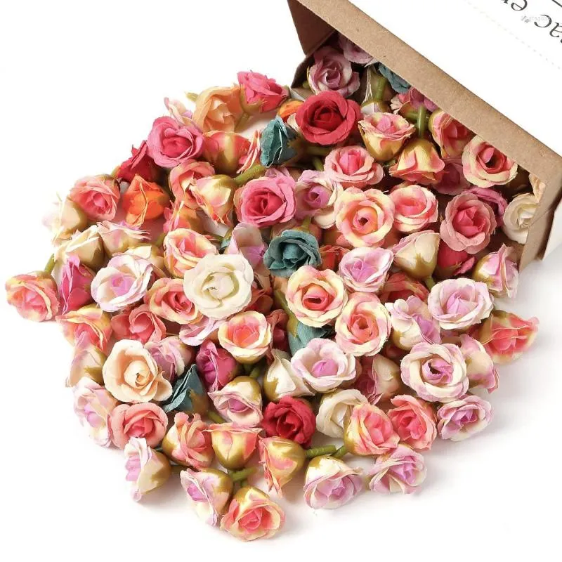 Kwiaty dekoracyjne 50pcs 2cm mini róża sztuczne głowy do wystroju domu dekoracja ślubna Fałszywe DIY Windar
