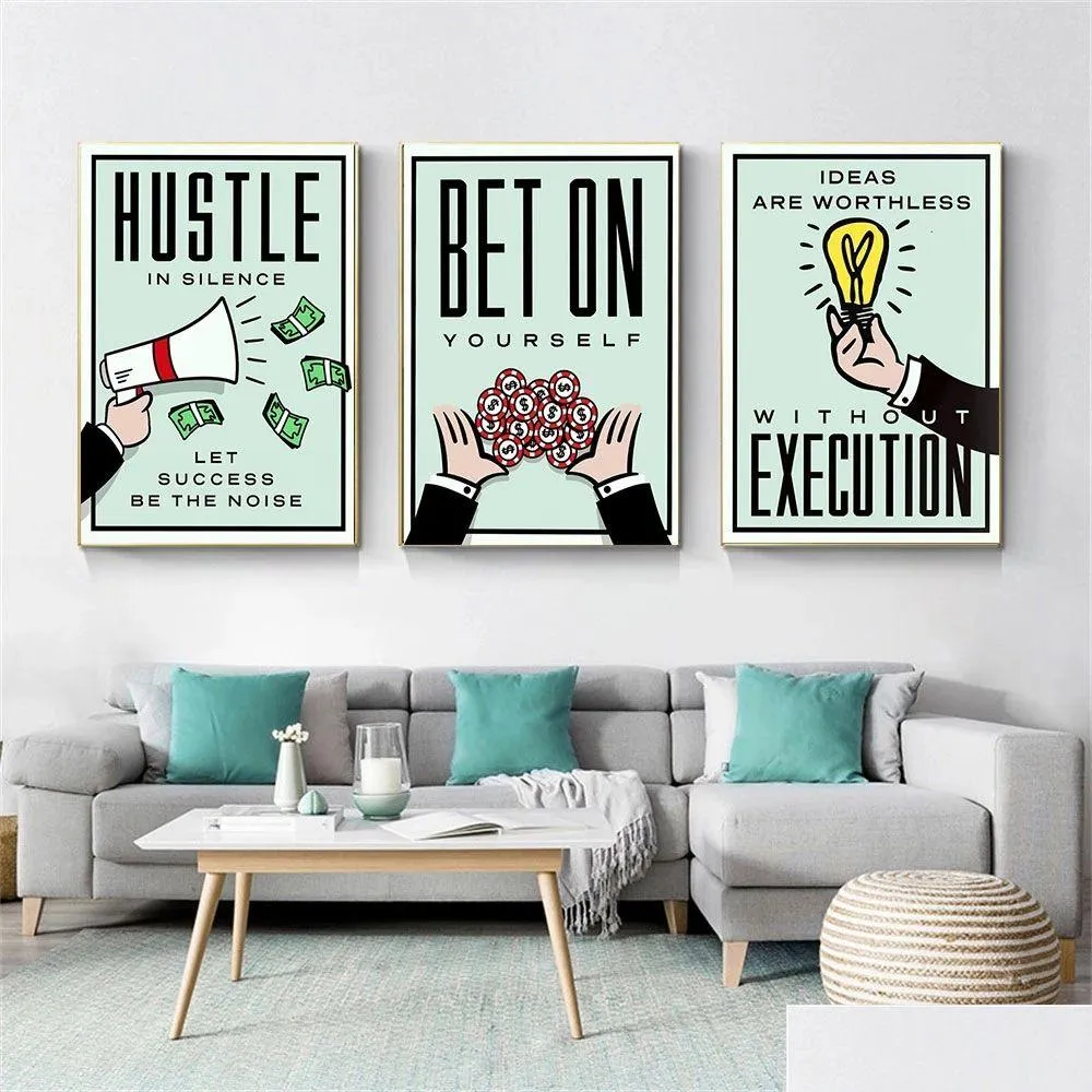 Dipinti Tela Pittura Il tempo è denaro Citazione Acquerello Murale Inspirational Prendi il rischio o Hustle In Silence Poster Room Wall Ar Dhgy5