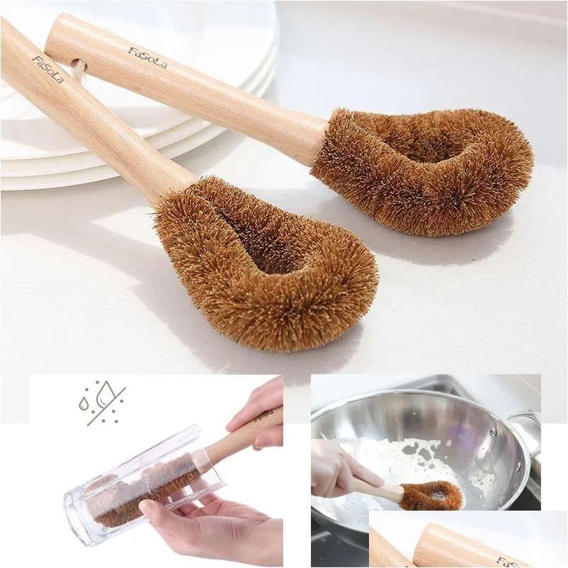 Rengöringsborstar Natural Pot Brush Beech Tood Handle Pan Dish Hanging Nonstick Cleaner Cup Kitchen Accessories DBC VT0667 Drop Del DHQXN