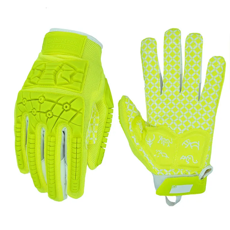 Balles Seibertron Lineman 2.0 Paume Rembourrée Gants Récepteur Football Américain Flexible TPR Impact Protection Rugby Vert Gant Adulte 230608