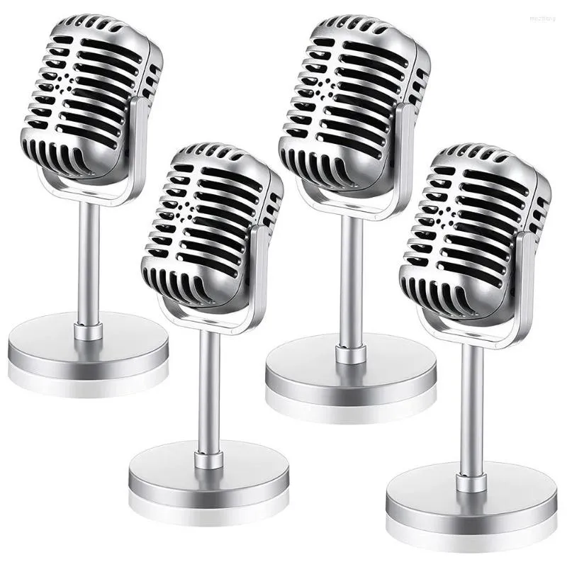 microfoons 4 stks retro microfoon rekwisieten model vintage antieke speelgoed podium tafel decor zilver