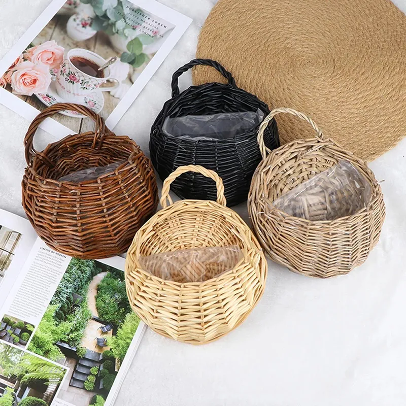 ナチュラルナウ3個 Rattan Hanging Baskets Wicker Flower Pot Handwoven From