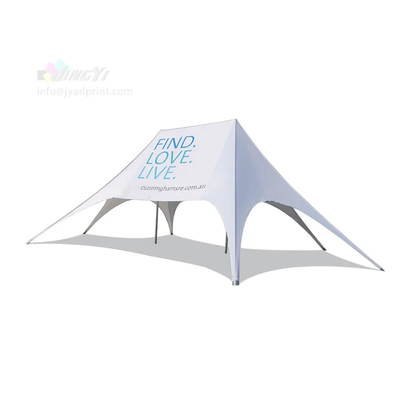 Stampa a sublimazione a colori per fiere, grande esposizione in alluminio con doppio ragno, campeggio, tenda da spiaggia Star Spider