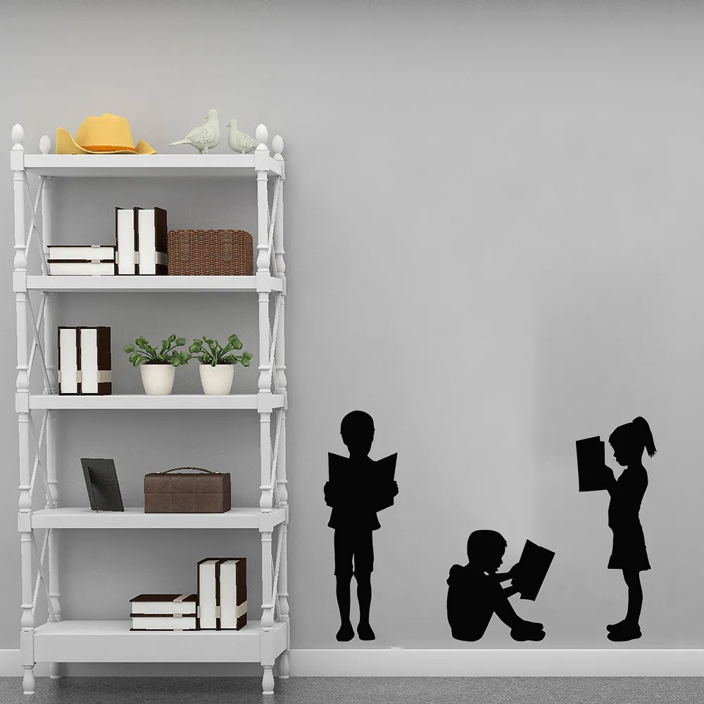 Libreria Decalcomania da muro Biblioteca per bambini Sala di lettura Libri Aula Decorazione d'interni Adesivi per finestre in vinile I bambini leggono murale