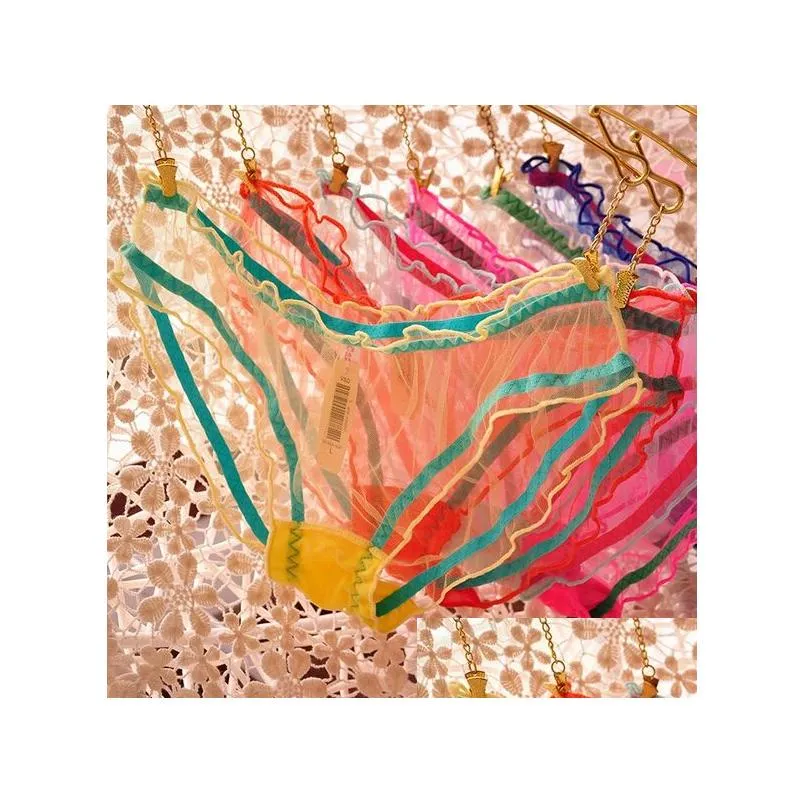 Kobiety mody mody dziewczyna dziewczyna gaza koronkowa przezroczyste cukierki kolory majtki stringi bawełniane bawełniane bawełniane bolesne kaniki 6pcs prezent dhchm