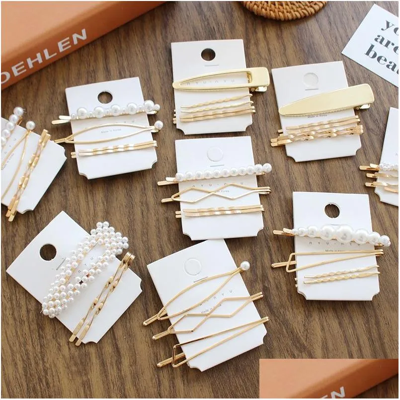 Hair Accessories 10Set / Metal Minimalist Geometric Irregar Gold Color Clip Imitiation Pearl Hairpin Barrettes Hairgrip Drop Deliver Dhxn1