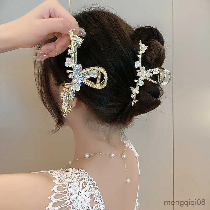 Andere Retro 2022 Nieuwe Vlinder Parel Strass Grijper Clip voor Meisjes Grote Krab Koreaanse Mode Haarspeld Hoofdtooi Haaraccessoires R230608