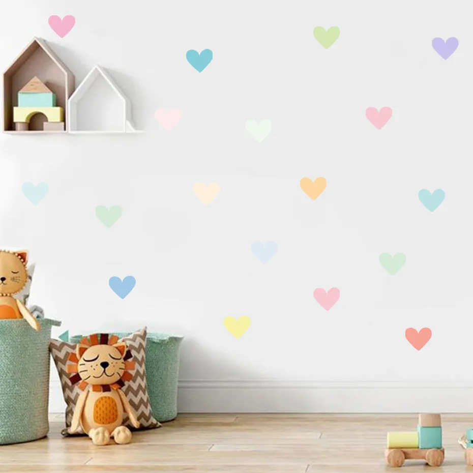 18Pcs Acquerello a forma di cuore Nursery Wall Art Decalcomanie Adesivi murali in vinile Carta da parati in PVC Murale Camera da letto per bambini Decorazioni per la casa rimovibili