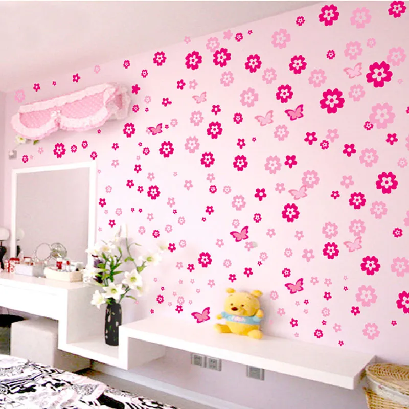 108 pièces fleurs et 6 pièces papillon Stickers muraux salon chambre Art décalcomanies décoration de la maison meubles autocollants bébé pépinière