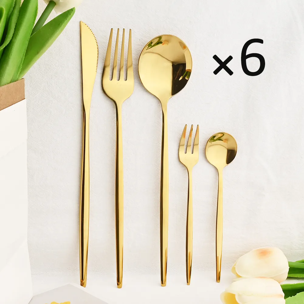 Dinnerware Sets 30Pcs Dinnerware Set Western Knife Cake Fork Spoon Flatware Cutlery Set Mirror Stainless Steel Tableware Kitchen Silverware 230607