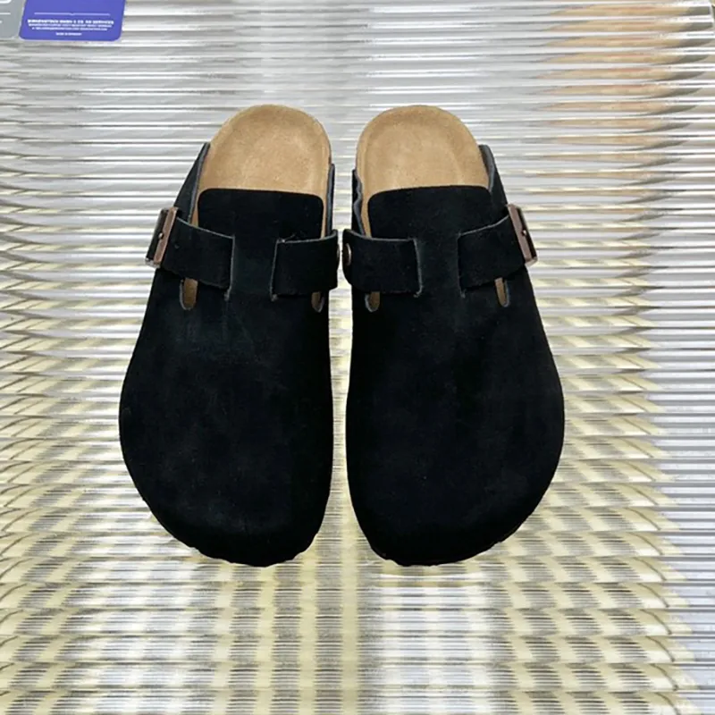 2023 été nouvelles sandales avec cuir givré confortable fond épais fond plat Baotou demi pantoufles femmes chaussures mode polyvalent B K chaussures décontractées tailles 35-44 + boîte
