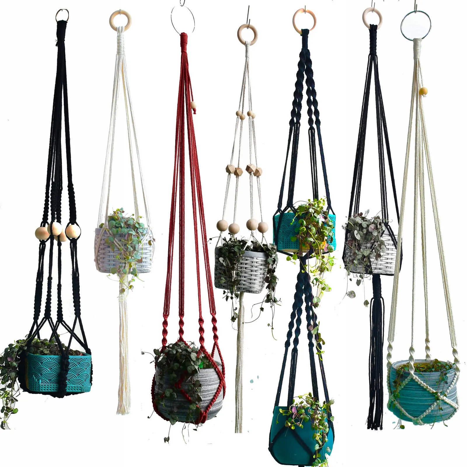 Jardinières Pots s tissé à la main en macramé porte-cintre support pot plateau fleur pour la maison jardin 230607