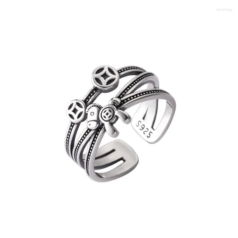 Cluster-Ringe Zeigefinger Handgefertigter Ring 925 Sterling Silber Lucky Transfer Rich Flower RingRetro National Style Schmuck für Frauen