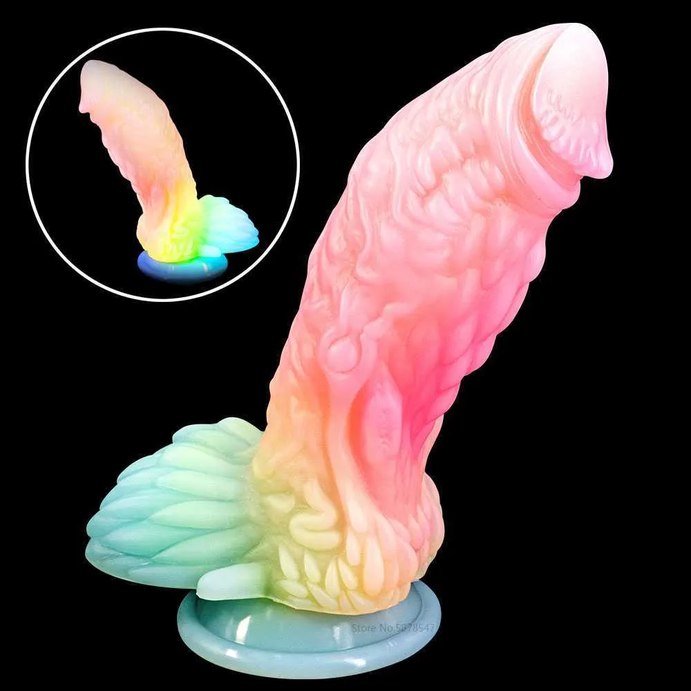 Nouveau Godes Lumineux Coloré Rougeoyant Énorme Dragon Pénis Anal Butt Plug Gode Doux Avec Ventouse Sex Toys Pour Femmes Jouets Adultes L230518