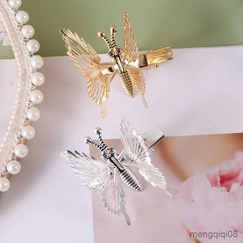 Andere Schmetterlings-Haarnadel-Haar-Accessoires Mädchen Koreanische dreidimensionale hohle Feder wird Clip wilde Metall-Bang-Kopfbedeckung R230608 bewegen