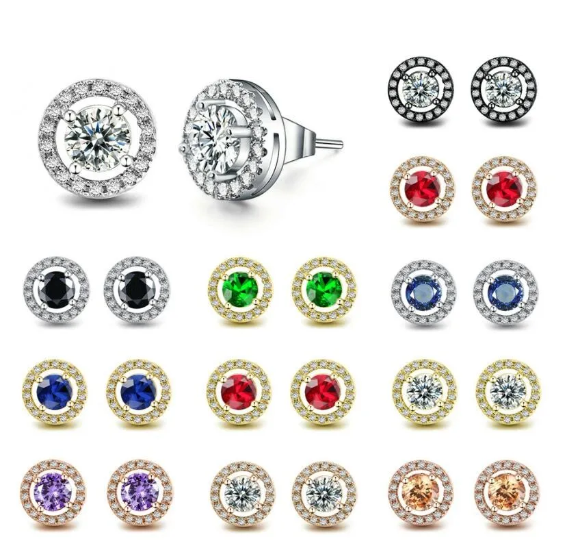 2023 Top Sell Stud örhängen Enkla modesmycken 18K Vitt guldfyllning Högkvalitativ rund CUT 5A Cubic Zircon Cz Diamond Multi Color Gemstones Women Earring Present