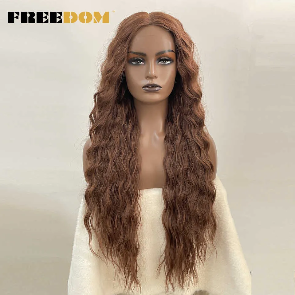 Synthetic Lace Wigs Blonde Ginger Long Deep Wavy Wigs Heat Resistant Synthetic Wigs For Black Women Cosplay Wigs 230524