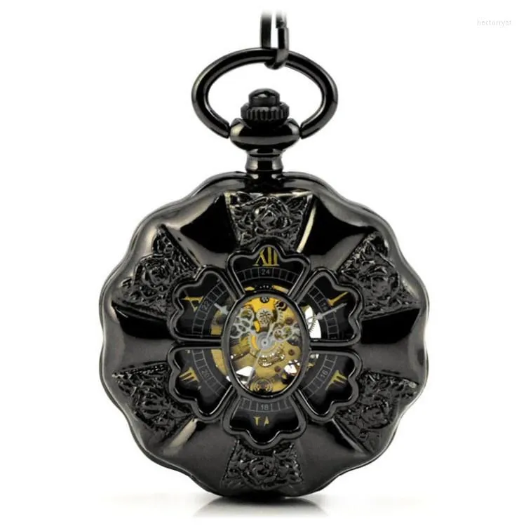 Карманные часы wah493 тыквенная форма винтажное черное механическое движение выдолбленные часы подарок 5 штук