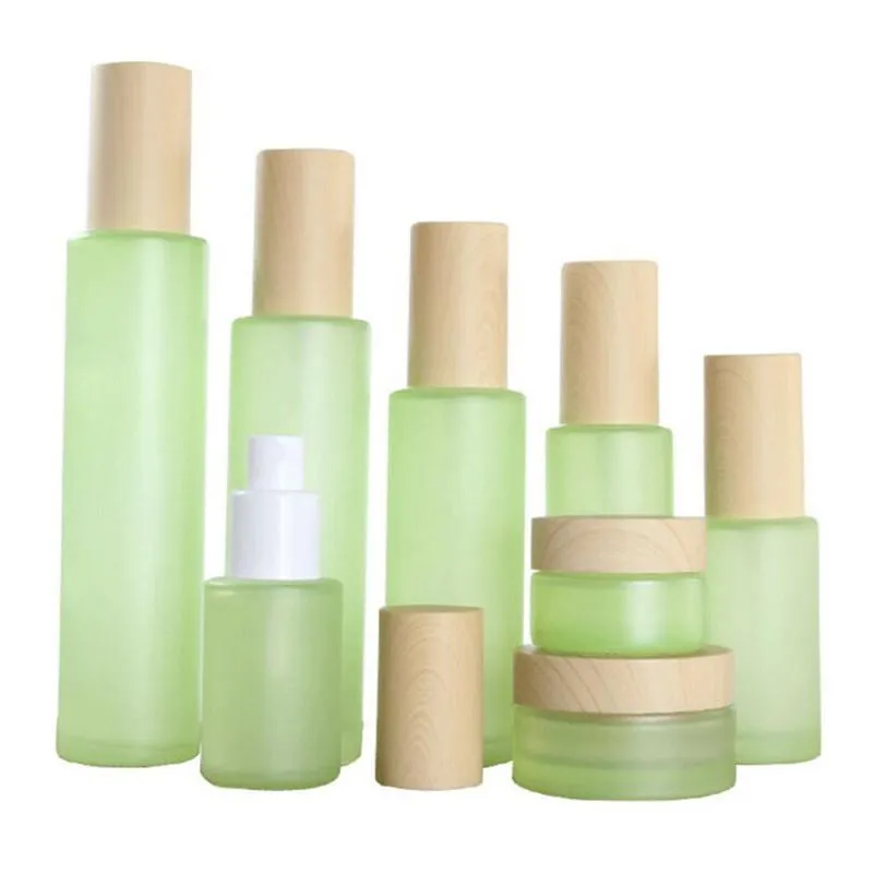 20ml 30ml 40ml 60ml 80ml 100ml 120ml Green Frosted Glass Cream Cream Jar Mist Bott