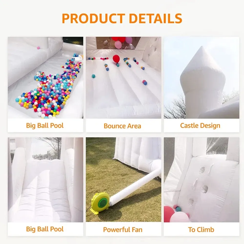 Commerica White Bounce House For Kids 13' X 8' full PVC bouncy castle With Slide mini bounce Ball Pit with Air Blower free ship